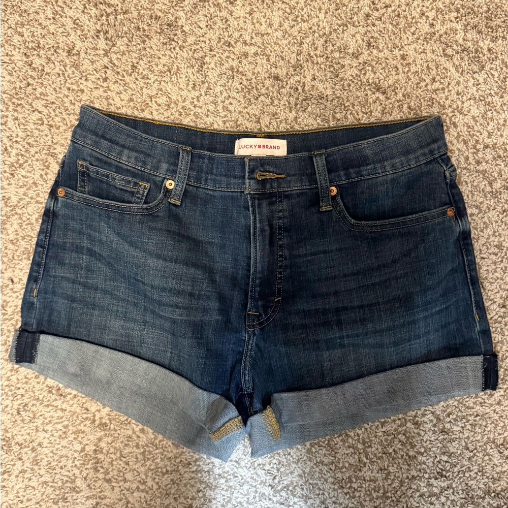 Lucky Brand Blue Jean Shorts with Cuffed Hems and Distressed Details